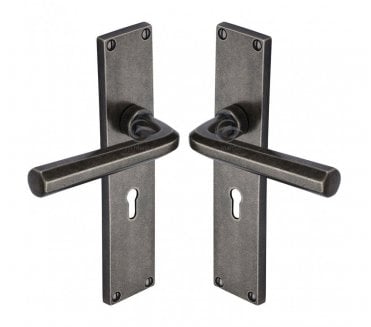 Heritage Brass RPW Octave Door Handles On Backplate - Rustic Pewter