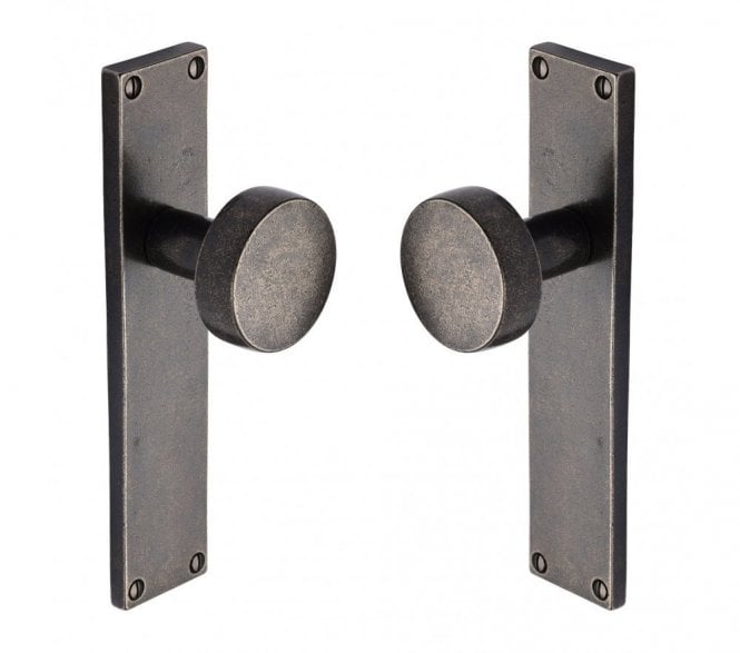 Heritage Brass RPW Olympic Mortice Knobs On Backplate - Rustic Pewter