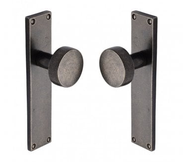 Heritage Brass RPW Olympic Mortice Knobs On Backplate - Rustic Pewter