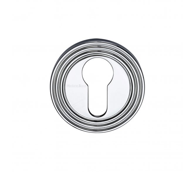 Heritage Brass RR4020 Reeded Euro Profile Cylinder Escutcheon - Polished Chrome
