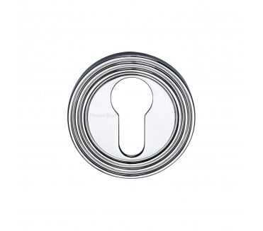 Heritage Brass RR4020 Reeded Euro Profile Cylinder Escutcheon - Polished Chrome