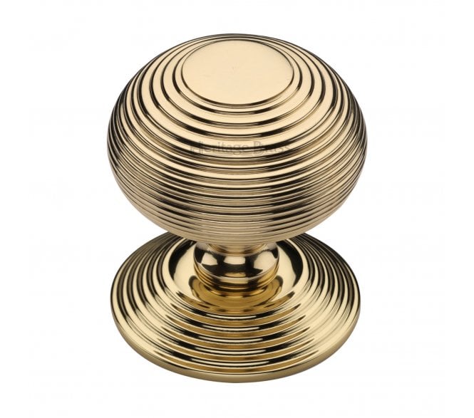 Heritage Brass RR906 Reeded Centre Door Knob - Polished Brass