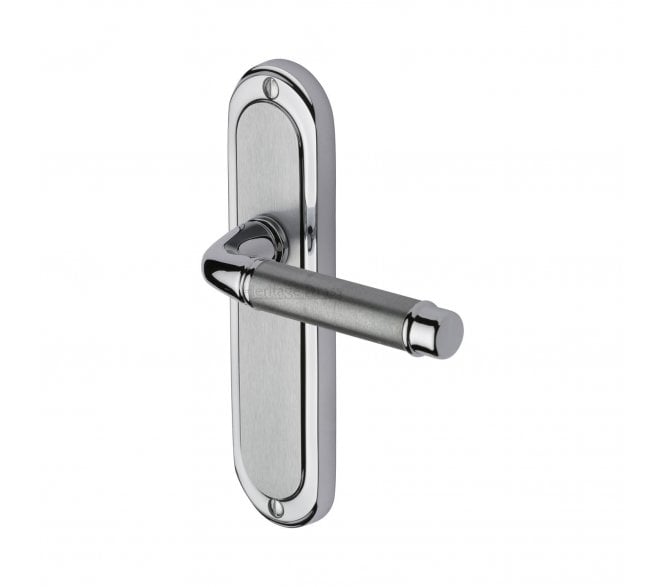 Heritage Brass Saturn Door Handles On Backplate - Satin Chrome/Polished Chrome