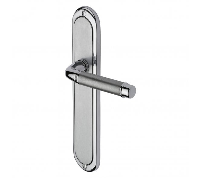 Heritage Brass Saturn Door Handles On Long Backplate - Satin Chrome / Polished Chrome