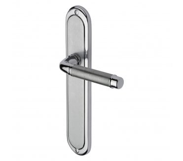 Heritage Brass Saturn Door Handles On Long Backplate - Satin Chrome / Polished Chrome