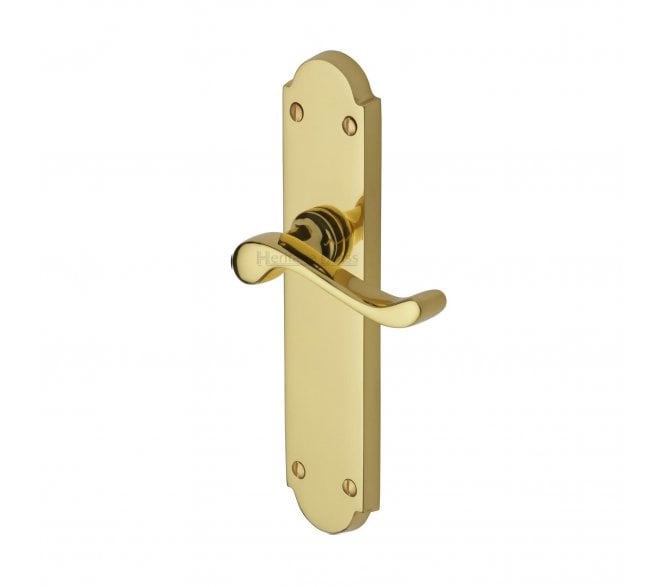 Heritage Brass Savoy Door Handles On Long Backplate - Polished Brass