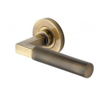 Heritage Brass Signac Knurled Lever Handle On Rose - Antique Brass