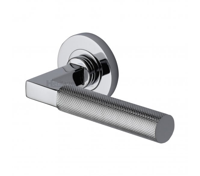 Heritage Brass Signac Knurled Lever Handle On Rose - Polished Chrome