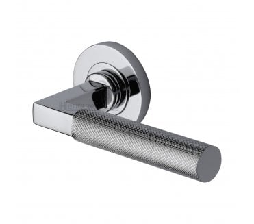Heritage Brass Signac Knurled Lever Handle On Rose - Polished Chrome