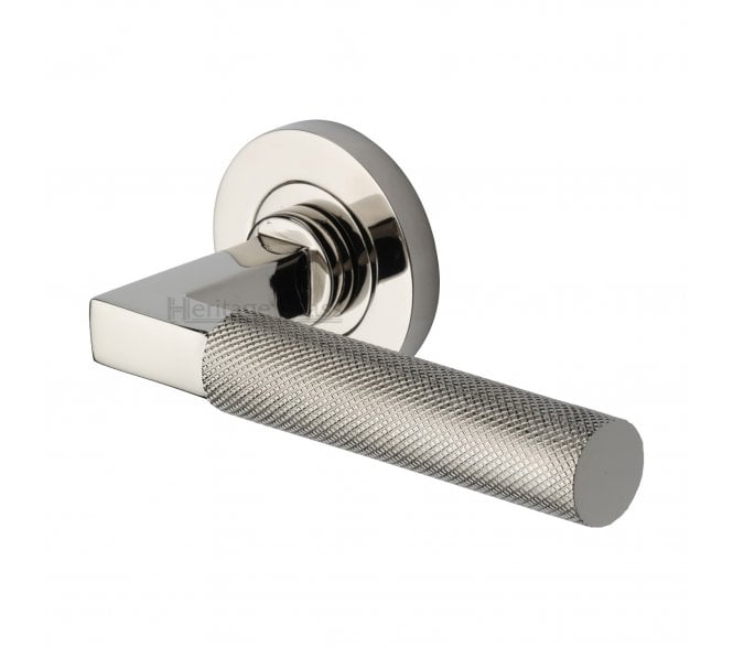 Heritage Brass Signac Knurled Lever Handle On Rose - Polished Nickel