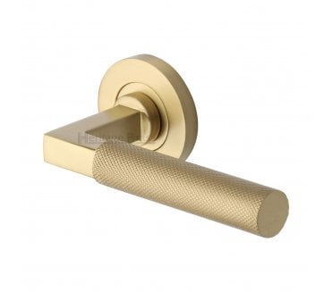 Heritage Brass Signac Knurled Lever Handle On Rose - Satin Brass