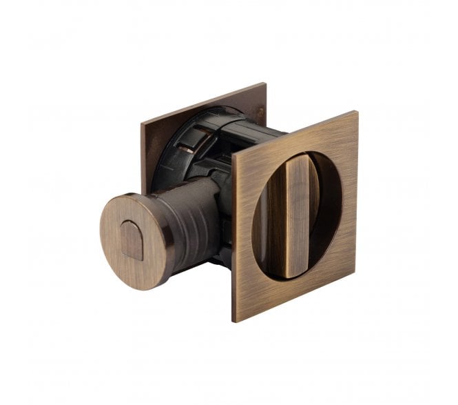 Heritage Brass SQ2801 Tubular Sliding Pocket Door Bathroom Lock Set (Square) - Antique Brass
