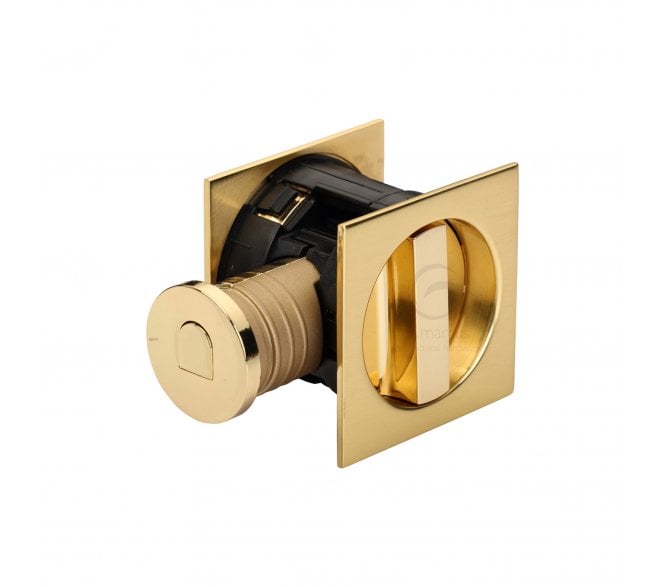 Heritage Brass SQ2801 Tubular Sliding Pocket Door Bathroom Lock Set (Square) - Polished Brass