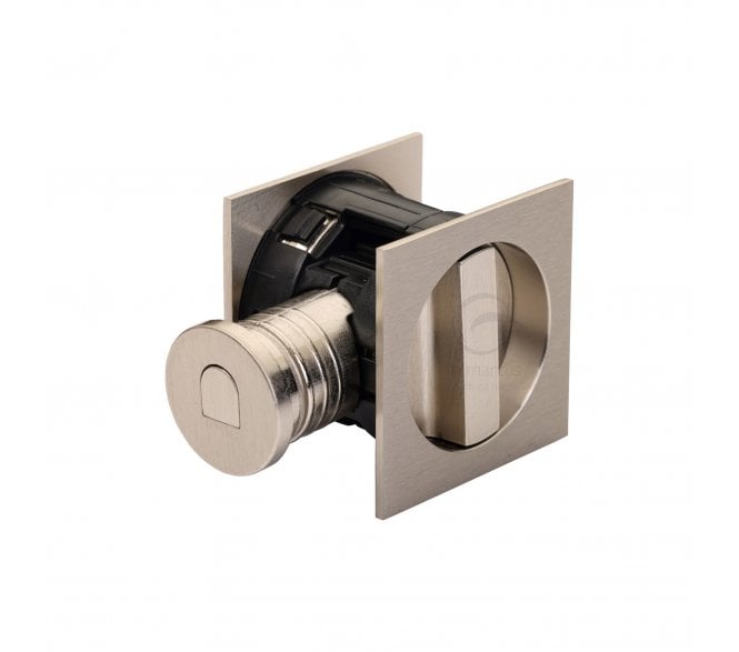 Heritage Brass SQ2801 Tubular Sliding Pocket Door Bathroom Lock Set (Square) - Satin Nickel