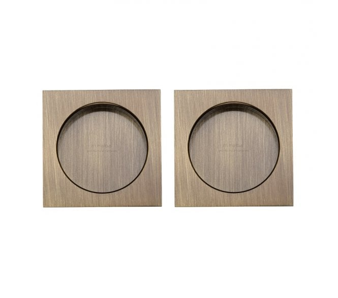 Heritage Brass Square Sliding Door Flush Pulls - Antique Brass (Pair)