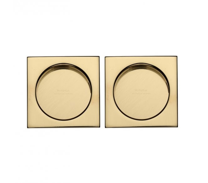 Heritage Brass Square Sliding Door Flush Pulls - Polished Brass (Pair)