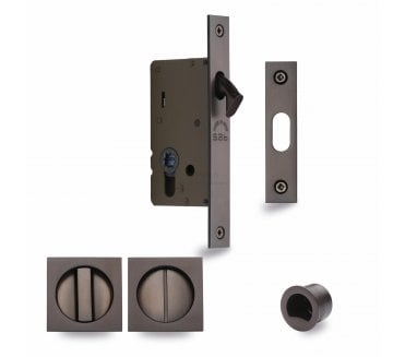 Heritage Brass Square Sliding Pocket Door Bathroom Lock - Matt Bronze
