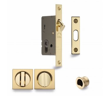 Heritage Brass Square Sliding Pocket Door Bathroom Lock - Polished Brass