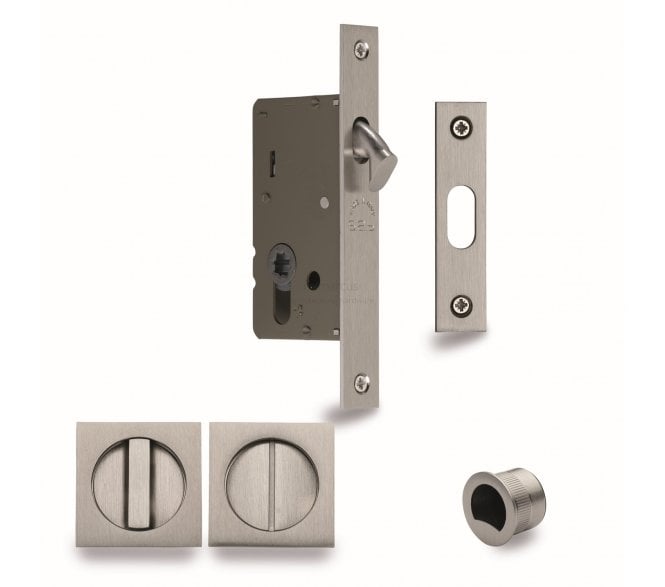 Heritage Brass Square Sliding Pocket Door Bathroom Lock - Satin Nickel