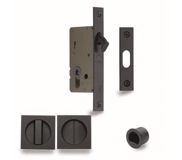 Heritage Brass Square Sliding Pocket Door Bathroom Lock Set 50mm - Matt Black