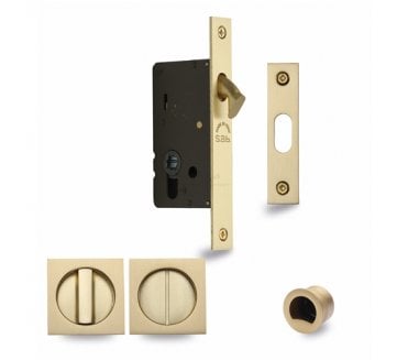 Heritage Brass Square Sliding Pocket Door Bathroom Lock Set 50mm - Satin Brass