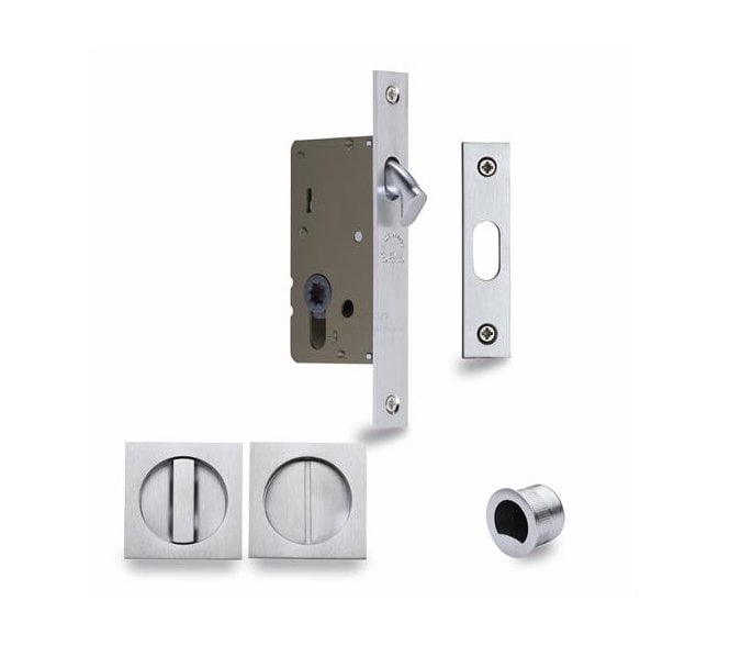 Heritage Brass Square Sliding Pocket Door Bathroom Lock Set 50mm - Satin Chrome