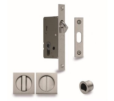 Heritage Brass Square Sliding Pocket Door Bathroom Lock Set 50mm - Satin Nickel