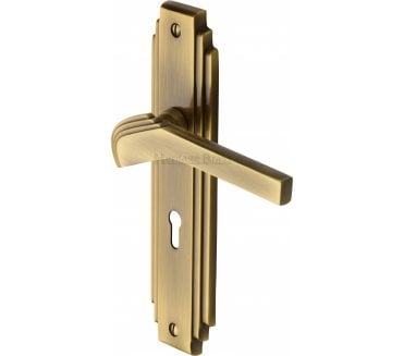 Heritage Brass Tiffany Art Deco Door Handles On Backplate - Antique Brass