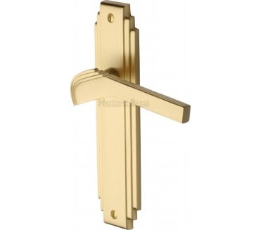 Heritage Brass Tiffany Art Deco Door Handles On Backplate - Satin Brass