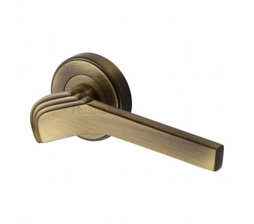 Heritage Brass Tiffany Art Deco Door Handles On Round Rose - Antique Brass