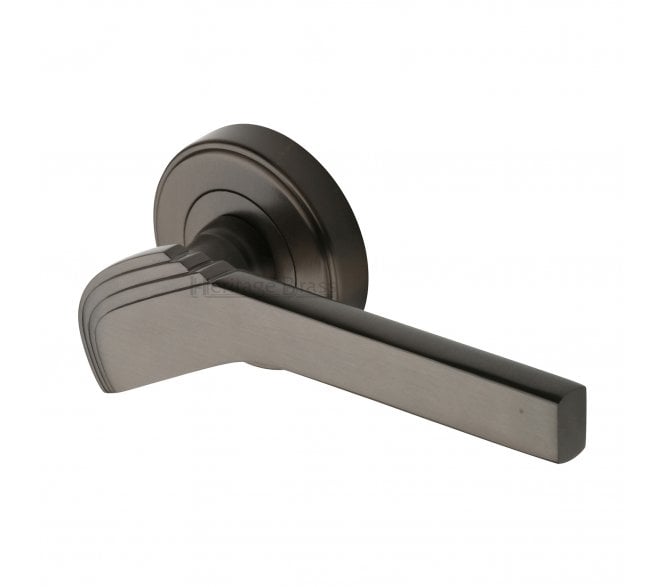 Heritage Brass Tiffany Art Deco Door Handles On Round Rose - Matt Bronze