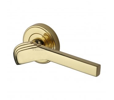 Heritage Brass Tiffany Art Deco Door Handles On Round Rose - Polished Brass
