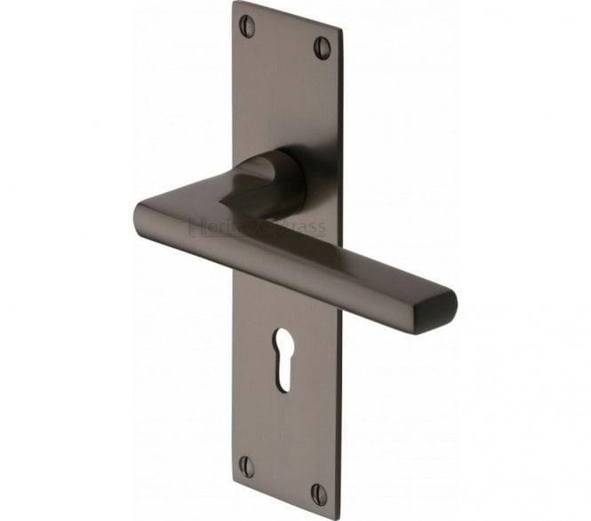 Heritage Brass Trident Door Handles on Flat Backplate - Matt Bronze