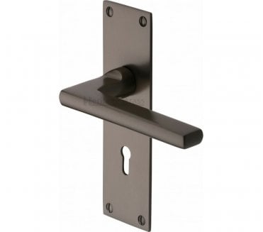 Heritage Brass Trident Door Handles on Flat Backplate - Matt Bronze