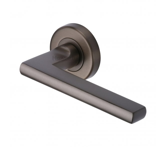 Heritage Brass Trident Door Handles On Round Rose - Matt Bronze