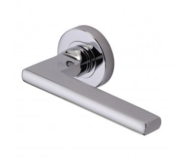 Heritage Brass Trident Door Handles On Round Rose - Polished Chrome