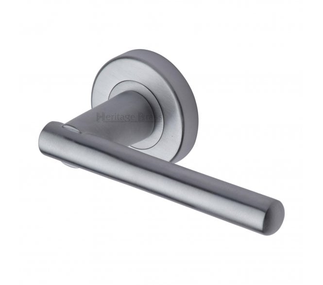 Heritage Brass V1001 Challenger Door Handles On Round Rose - Satin Chrome