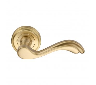 Heritage Brass V1601 Lisboa Door Handles On Round Rose - Satin Brass