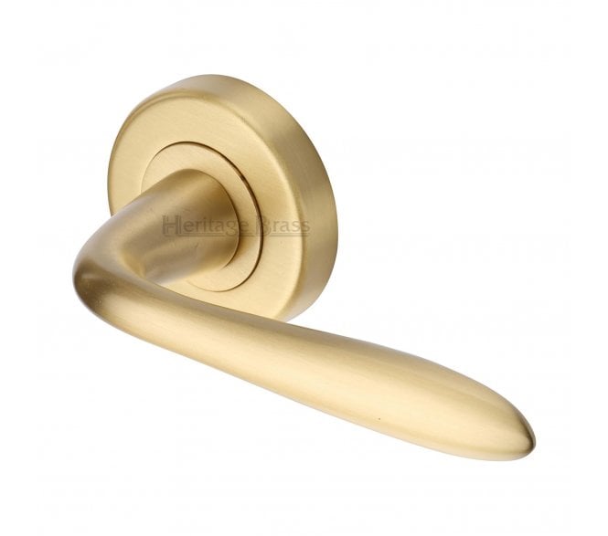 Heritage Brass V1750 Sutton Door Handles On Round Rose - Satin Brass