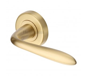 Heritage Brass V1750 Sutton Door Handles On Round Rose - Satin Brass
