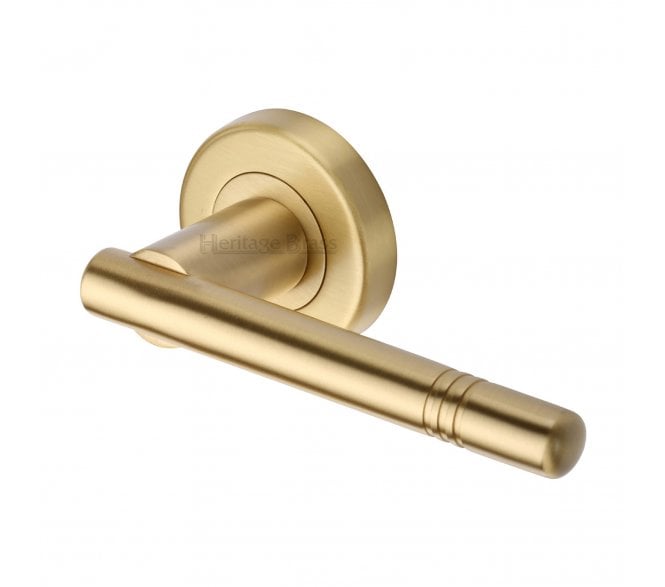 Heritage Brass V2100  Alicia Door Handles On Round Rose - Satin Brass