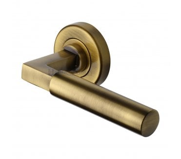 Heritage Brass V2259 Bauhaus Door Handles On Round Rose - Antique Brass
