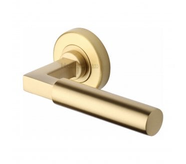 Heritage Brass V2259 Bauhaus Door Handles On Round Rose - Satin Brass