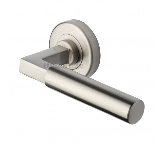 Heritage Brass V2259 Bauhaus Door Handles On Round Rose - Satin Nickel