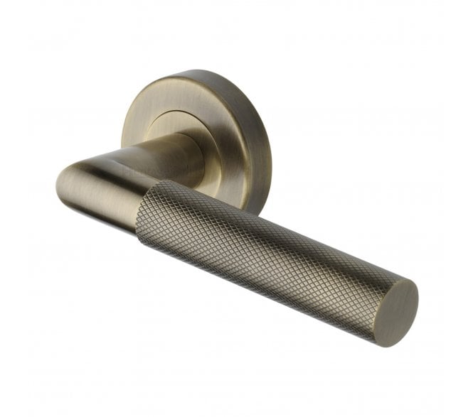 Heritage Brass V2272 Bauhaus Mitred Knurled Lever on Rose - Antique Brass
