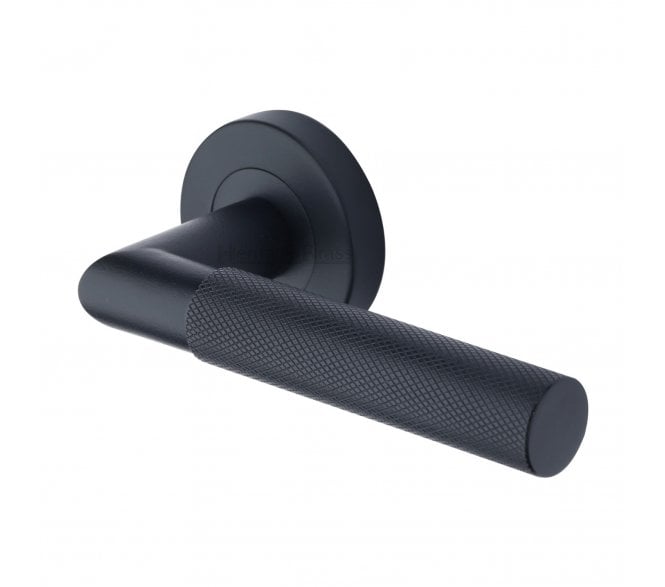 Heritage Brass V2272 Bauhaus Mitred Knurled Lever on Rose - Matt Black