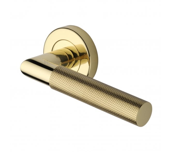 Heritage Brass V2272 Bauhaus Mitred Knurled Lever on Rose - Polished Brass