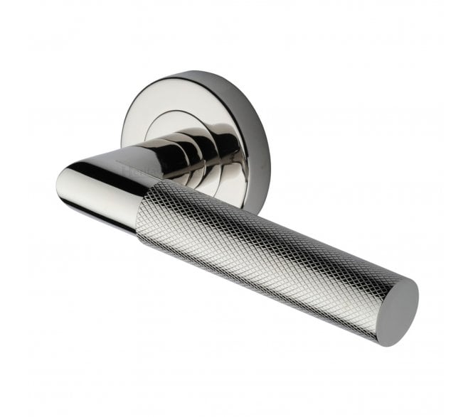Heritage Brass V2272 Bauhaus Mitred Knurled Lever on Rose - Polished Nickel