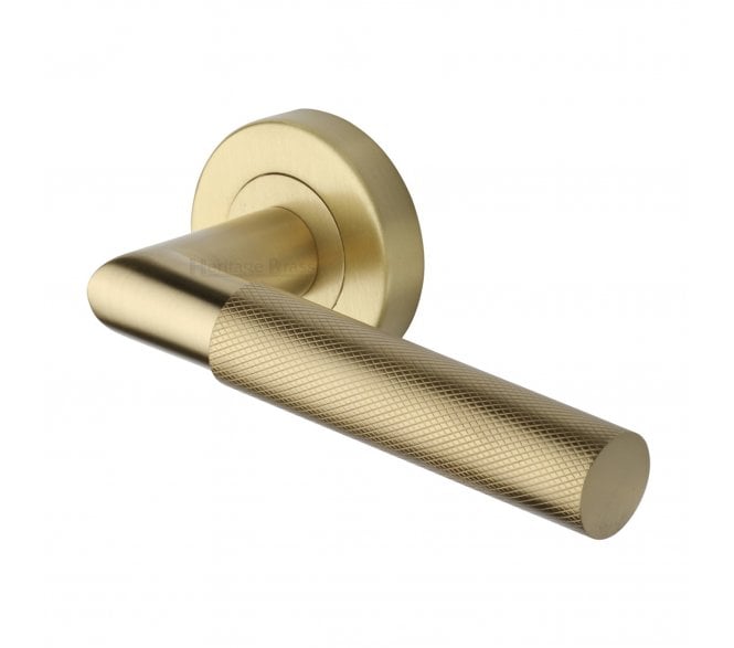 Heritage Brass V2272 Bauhaus Mitred Knurled Lever on Rose - Satin Brass