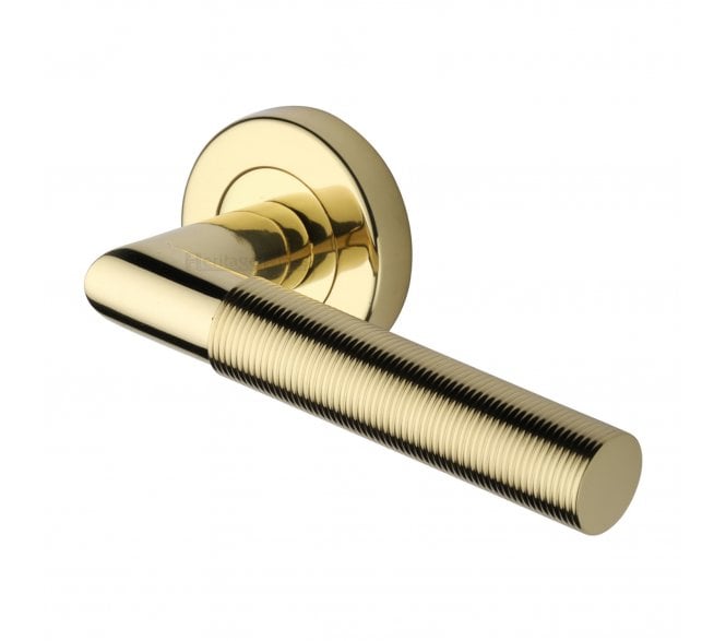 Heritage Brass V2274 Bauhaus Mitred Reeded Lever on Rose - Polished Brass